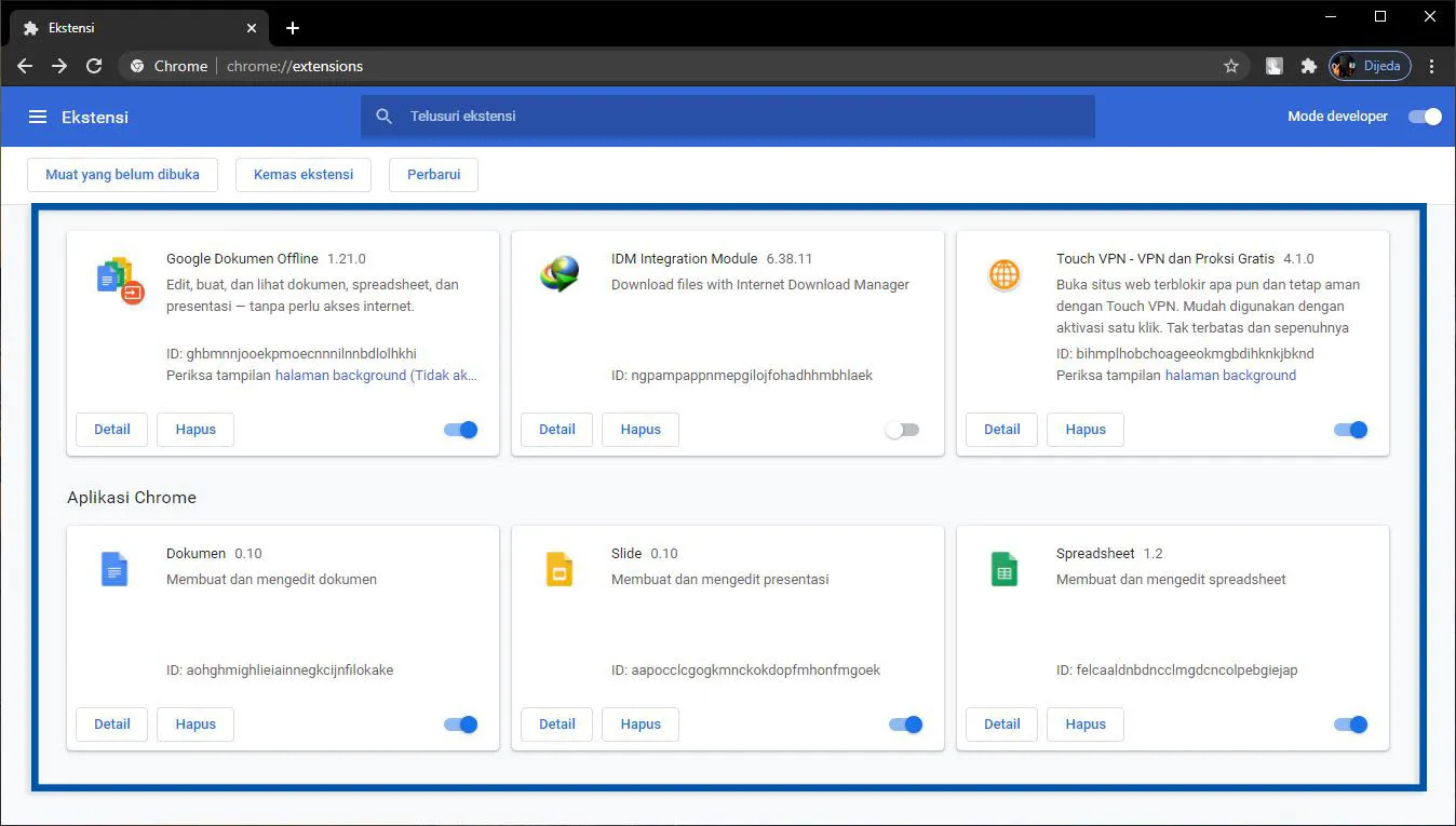 Hapus Ekstensi Google Chrome