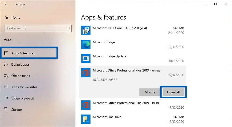Hapus Instalasi Microsoft Office 2019