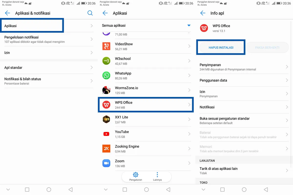 Hapus aplikasi Android