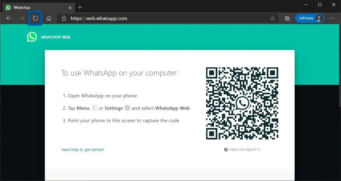 Muat ulang halaman WhatsApp Web