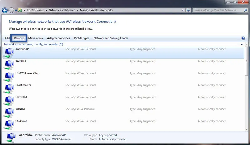 Remove Jaringan WiFi