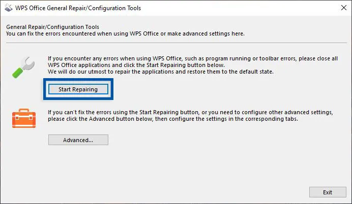 Repair WPS Office Windows