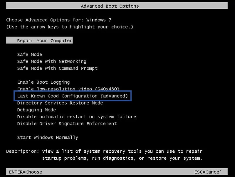4. Last Known Good Configuration