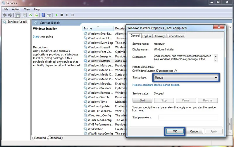 Aktifkan Windows Installer