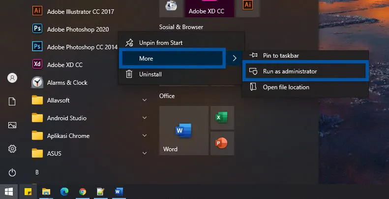 Coba Run as Administrator Windows
