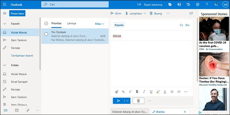 Halaman Utama Outlook Online