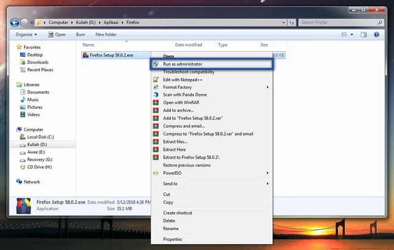 Install Dengan Administrator