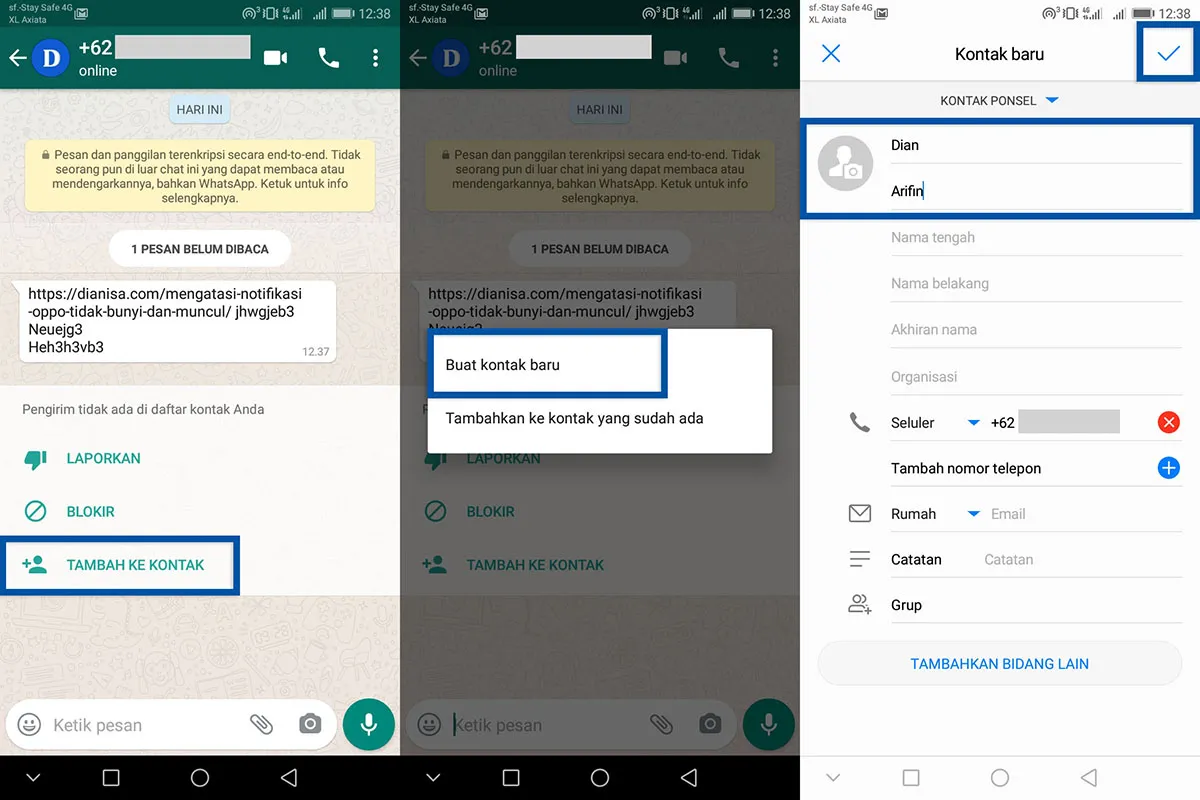Simpan kontak tidak dikenal WhatsApp