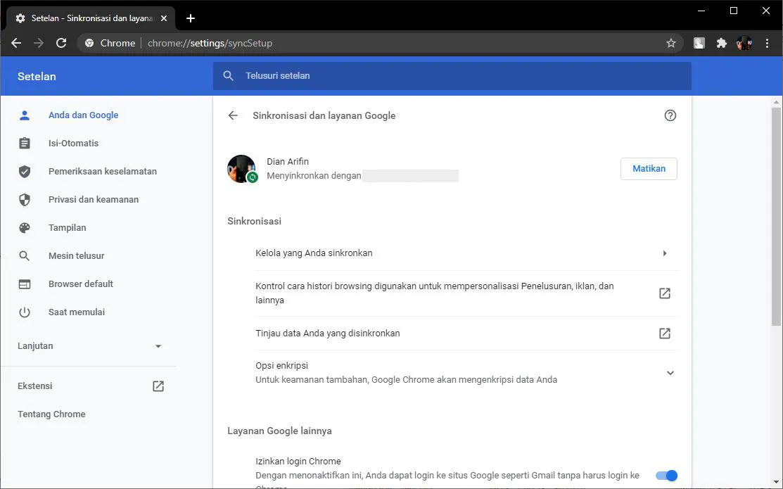 Sinkronisasi akun Google Chrome