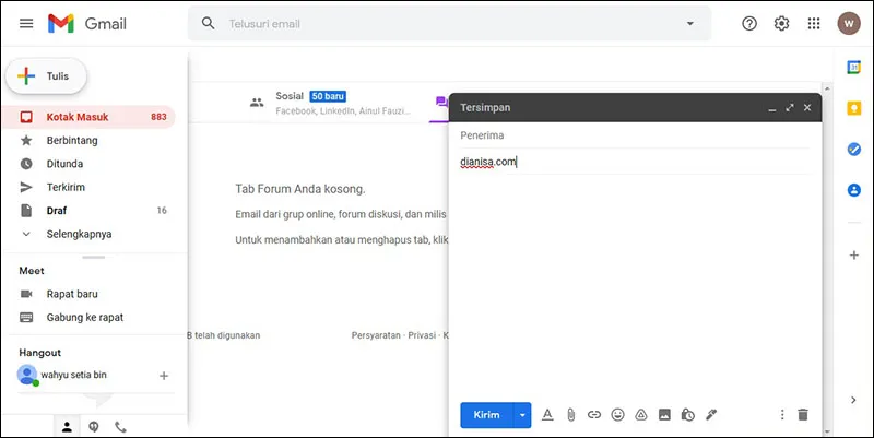 Tampilan Pesan Gmail