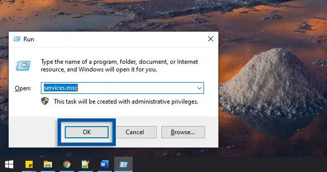 Buka Run Services Windows