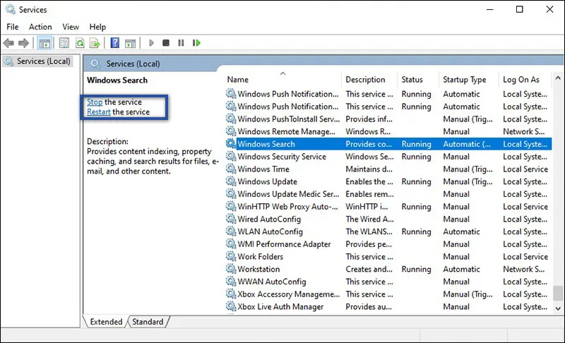 Muat Ulang Service Windows Search