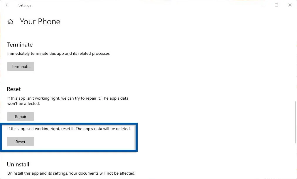 Reset Aplikasi Windows