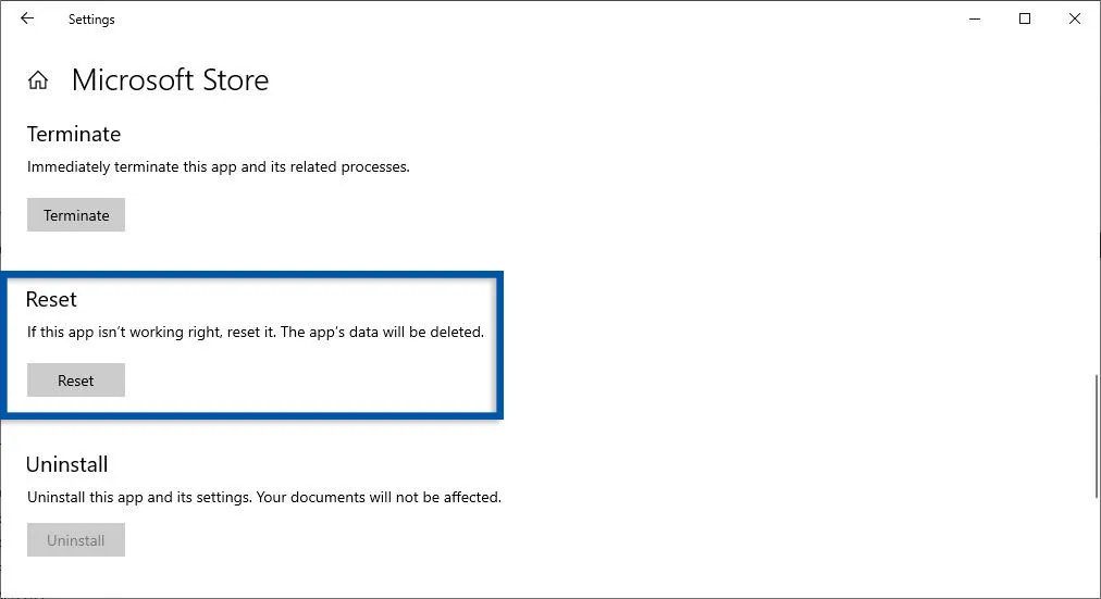 Reset Microsoft Store