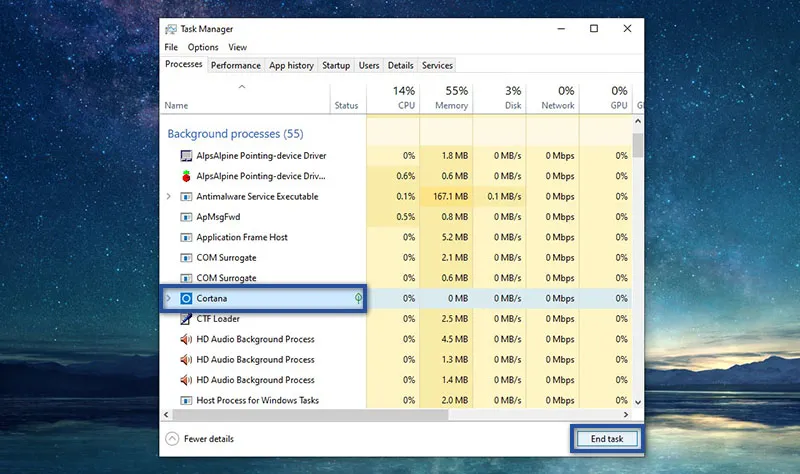 Restart Fitur Cortana
