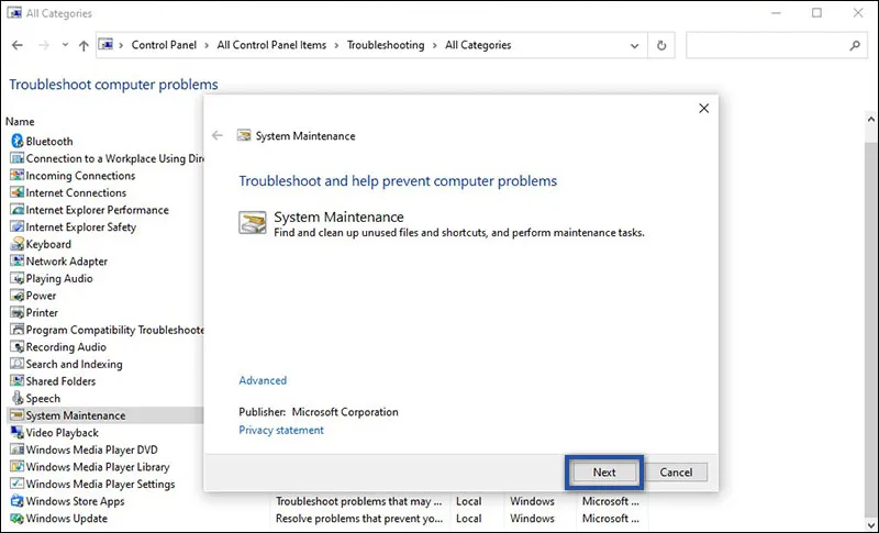 System Maintenance Windows 10
