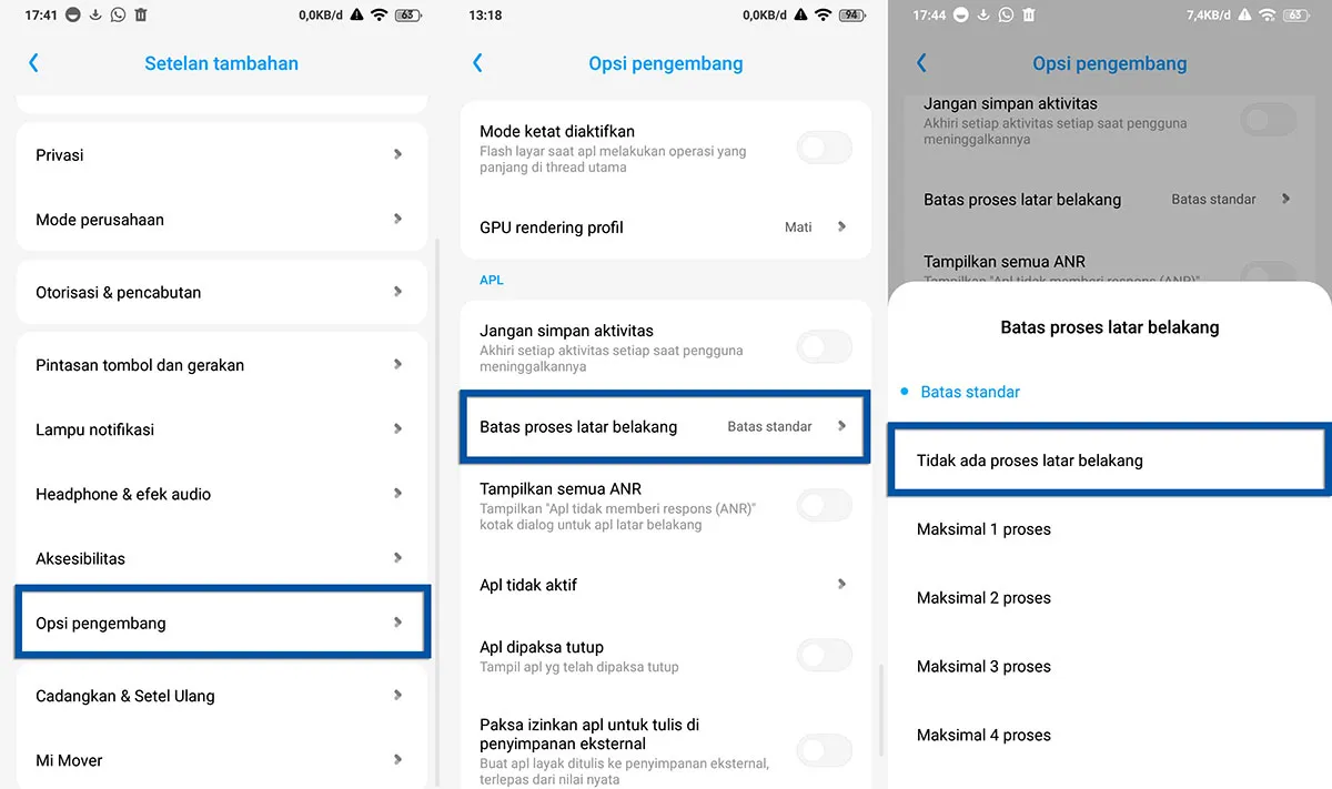 Batasi proses latar belakang Xiaomi