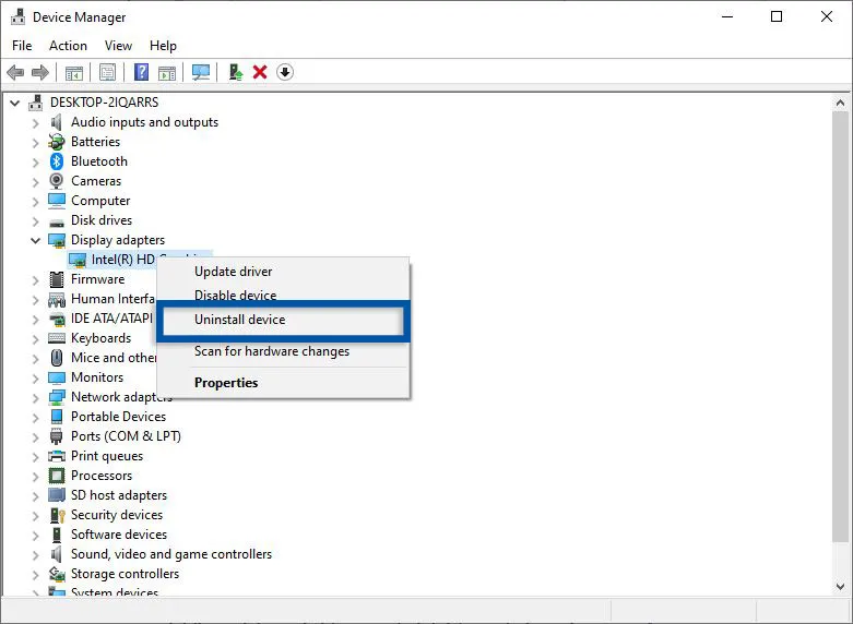 Hapus Driver Tampilan Windows