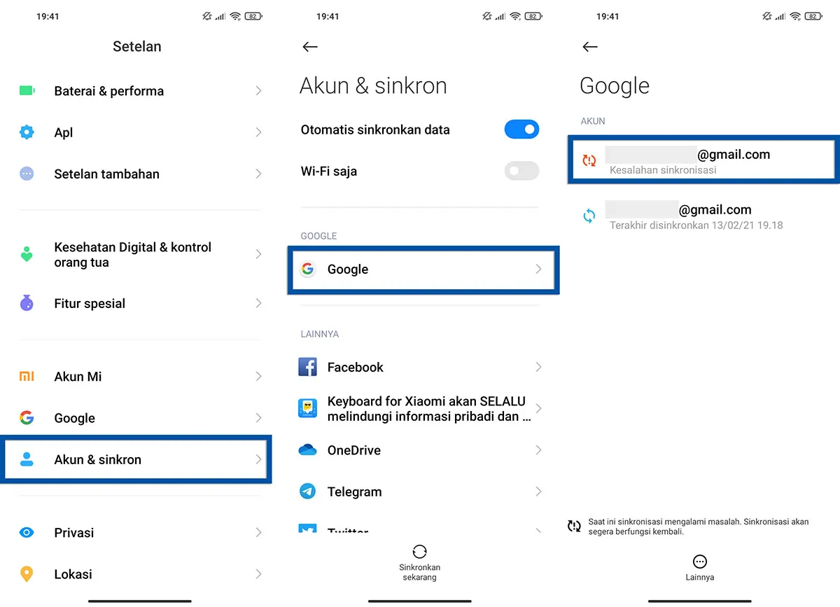 Memilih akun Google Xiaomi