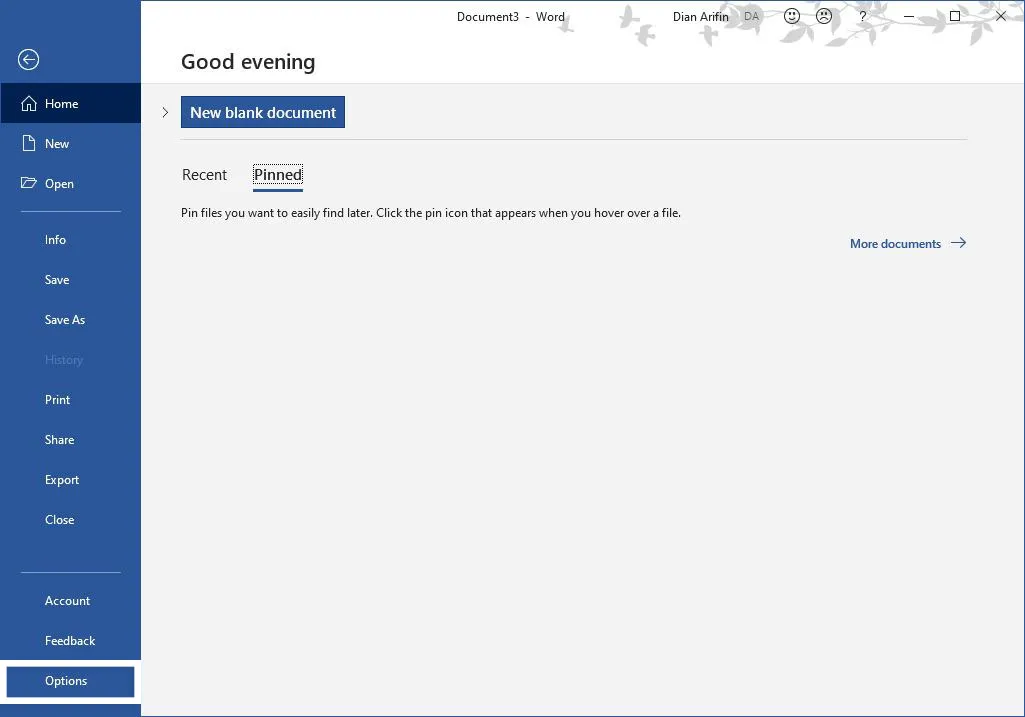 Pilih Options Microsoft Word