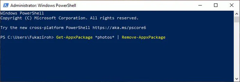 Uninstall Lewat Windows PowerShell