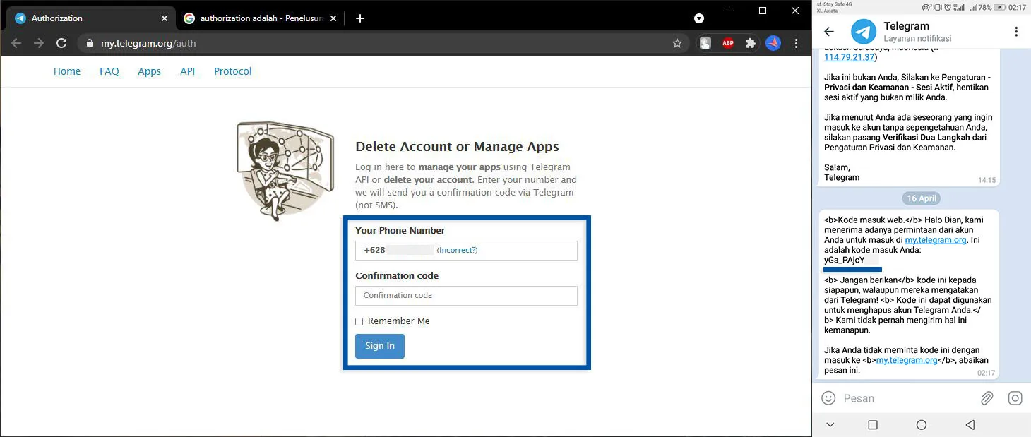 2 Konfirmasi Kode Telegram