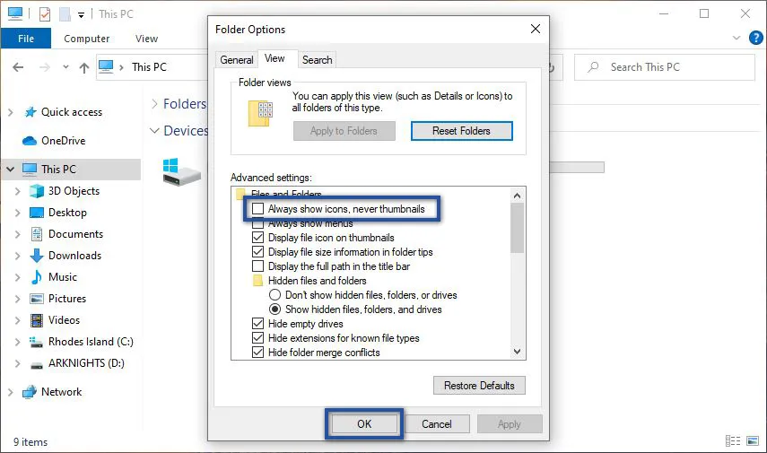 2. Folder Options Windows Explorer