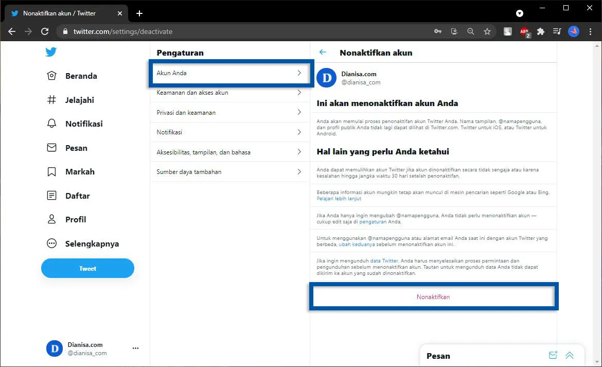 4 Hapus Akun Twitter Komputer