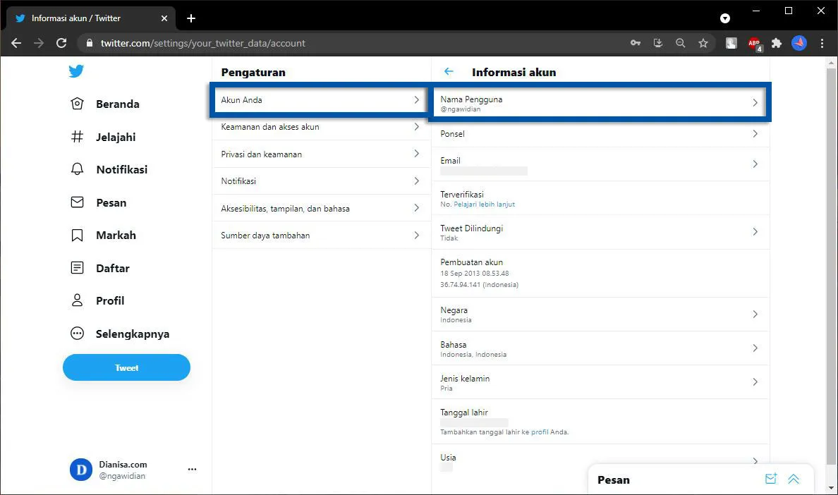 4 Pilih Nama Pengguna Twitter