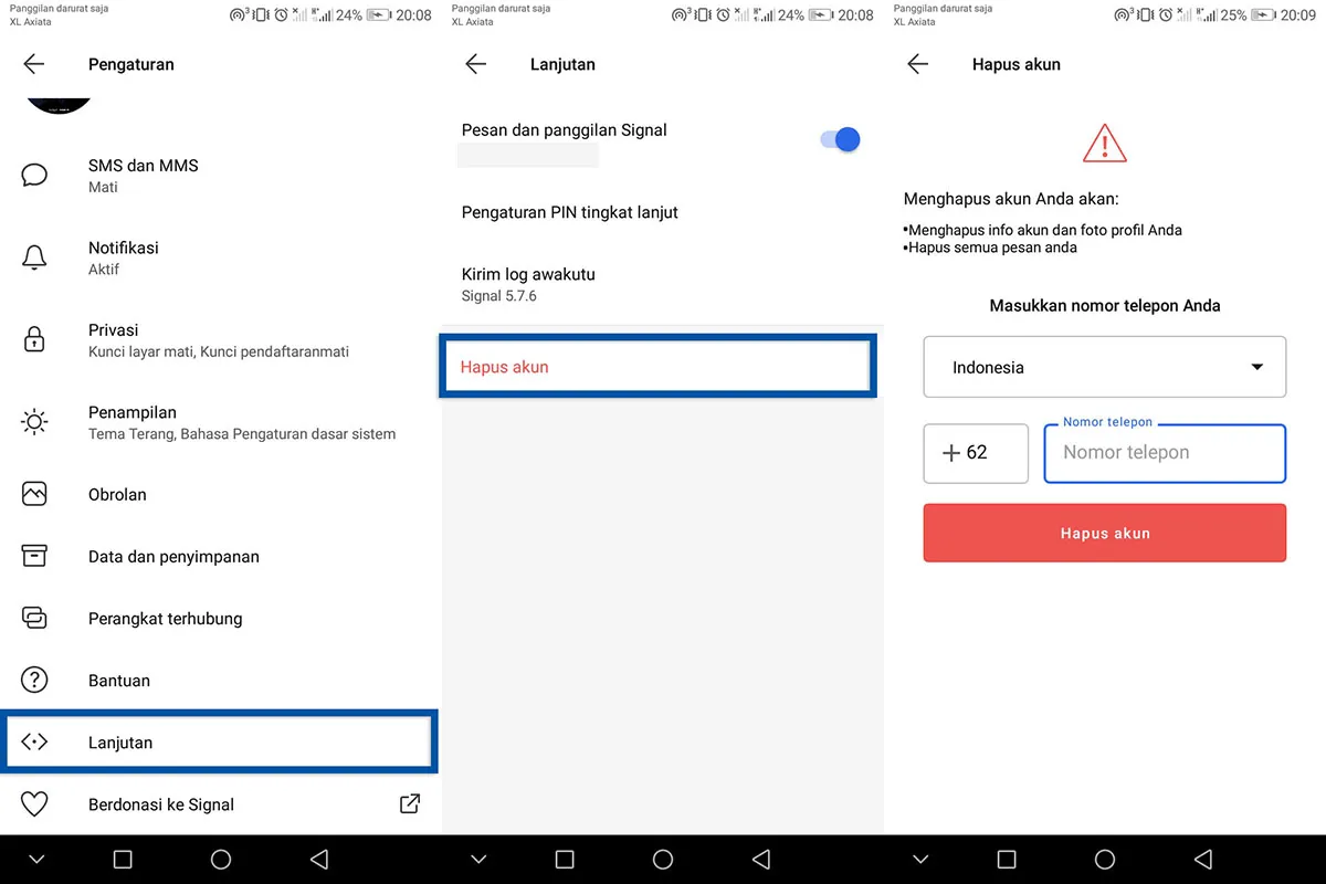 Hapus Akun Signal Android