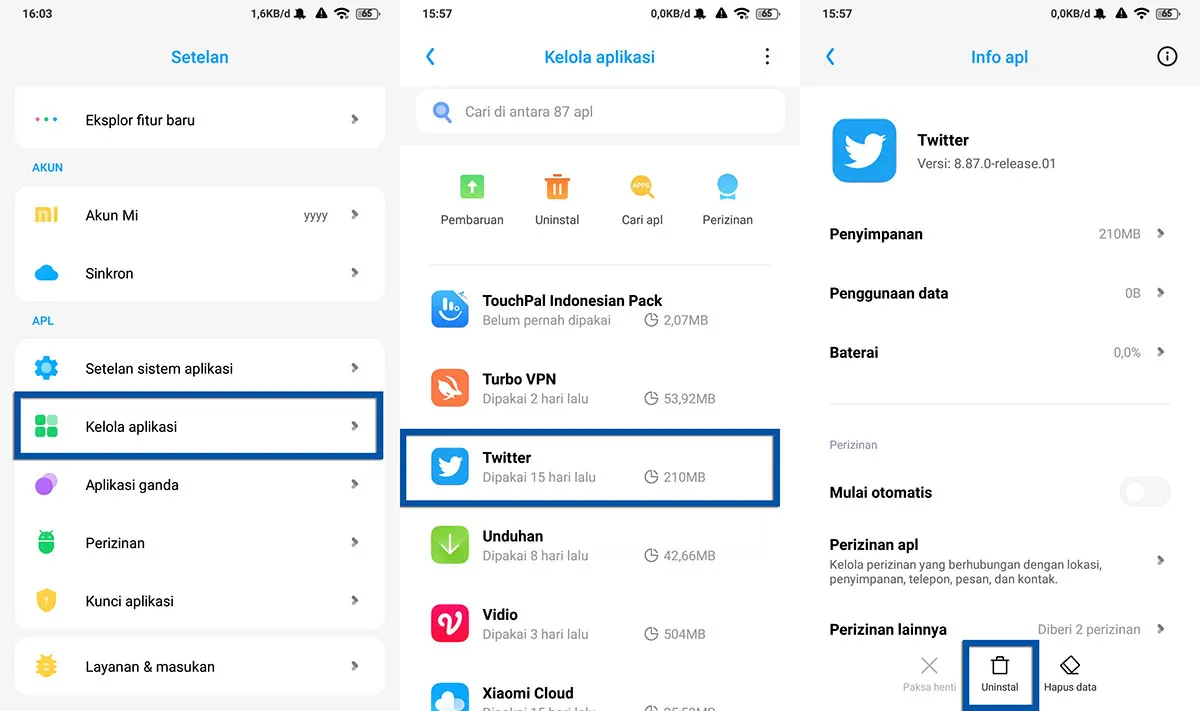 Hapus Aplikasi Twitter