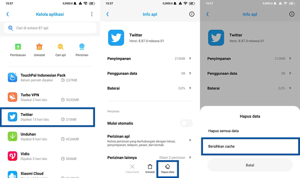 Hapus Cache Aplikasi Twitter
