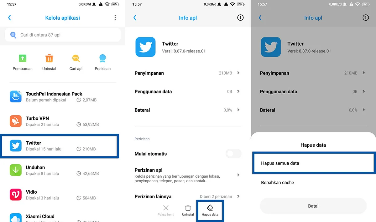 Hapus Data Aplikasi Twitter