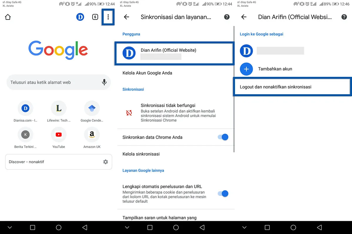 Keluar dari Akun Google Chrome Android