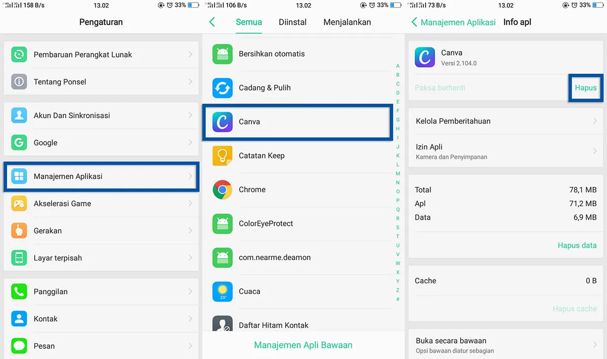 Menghapus Aplikasi OPPO