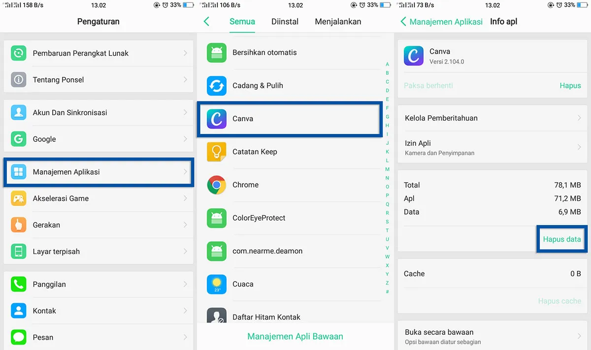 Menghapus Data Aplikasi OPPO