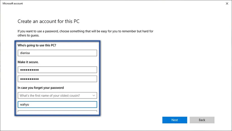 Mngisi Data Akun Microsoft