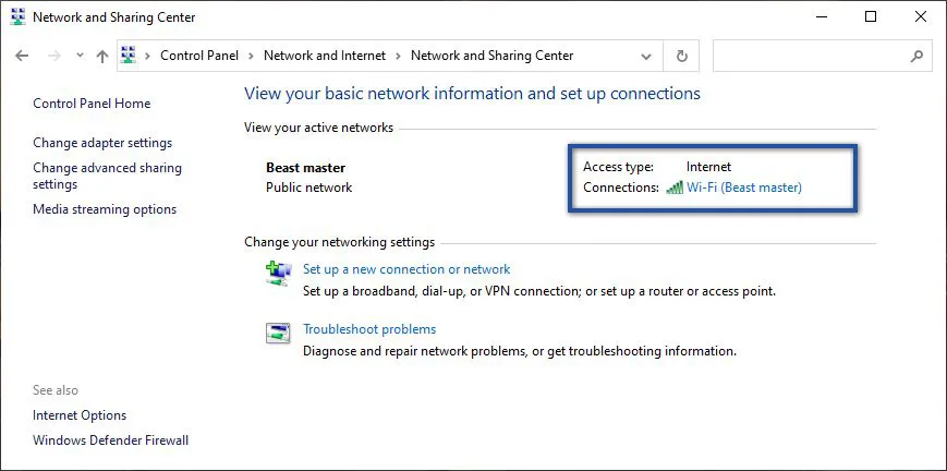 Network and Sharing Center