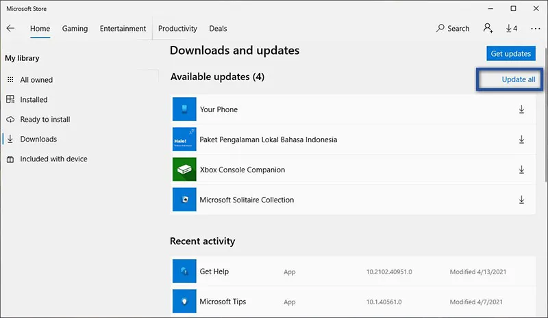 Update Aplikasi Microsoft Store