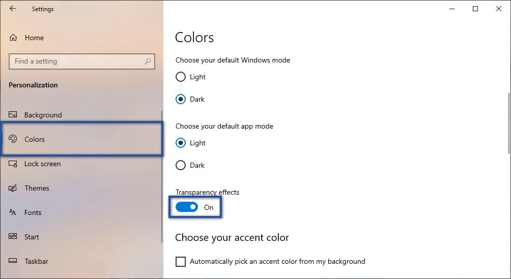Disable Fitur Transparan Windows