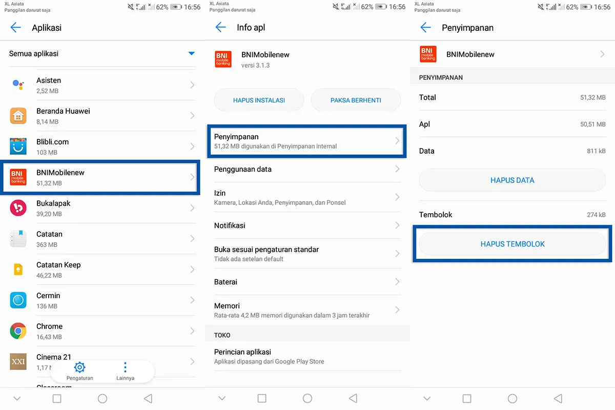 Hapus Cache BNI Mobile Banking