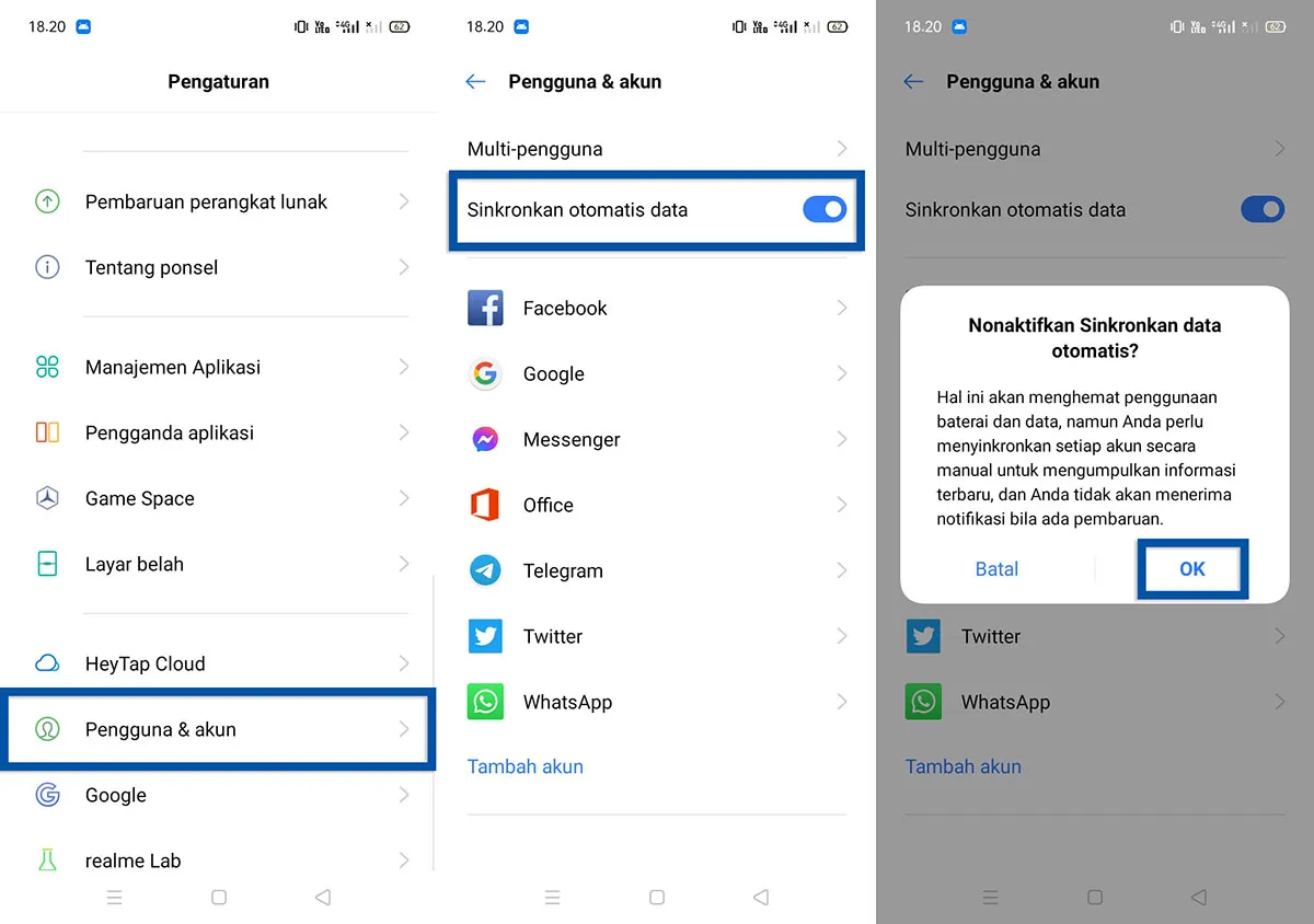 Matikan Sinkronisasi Akun Realme