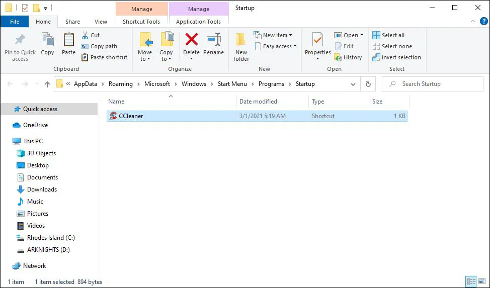 Meletakkan Aplikasi di Folder Startup