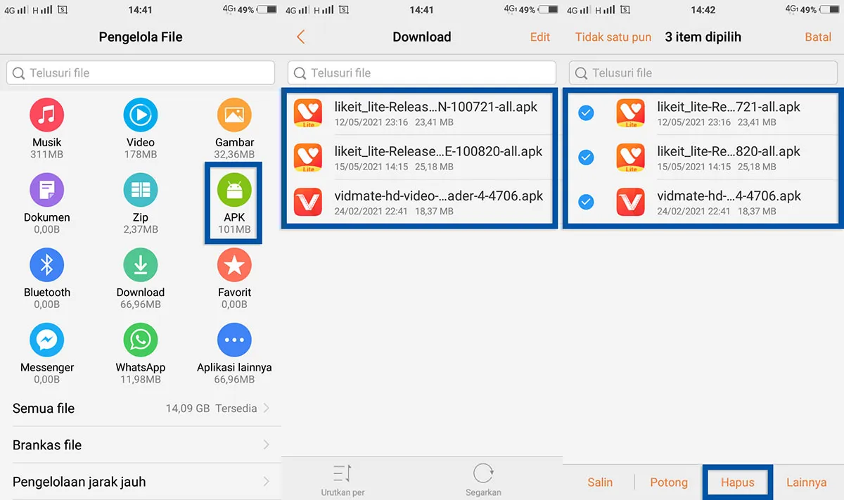 Menghapus File Berkas dan Media VIVO