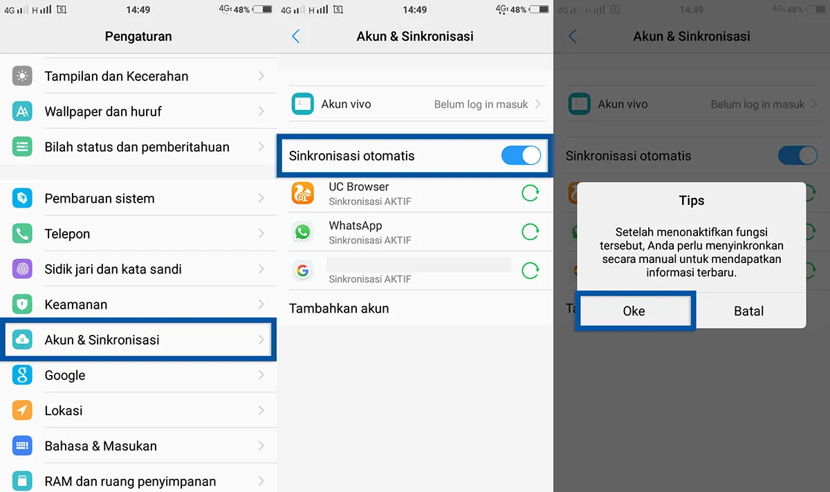 Nonaktifkan Sinkronisasi Akun VIVO
