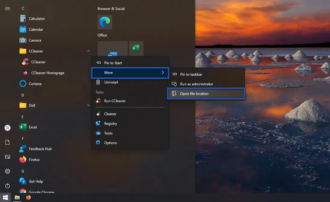 Open file location Aplikasi