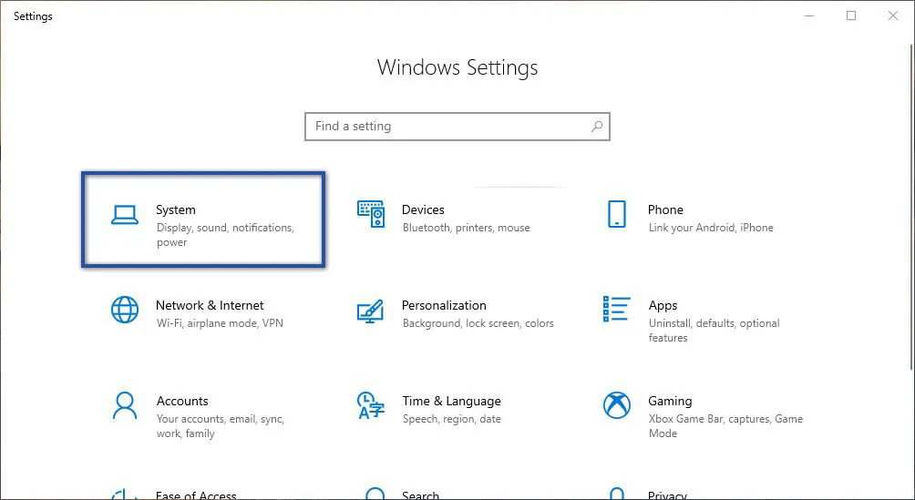 System Settings Windows