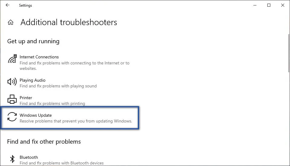 Troubleshooter Windows Update
