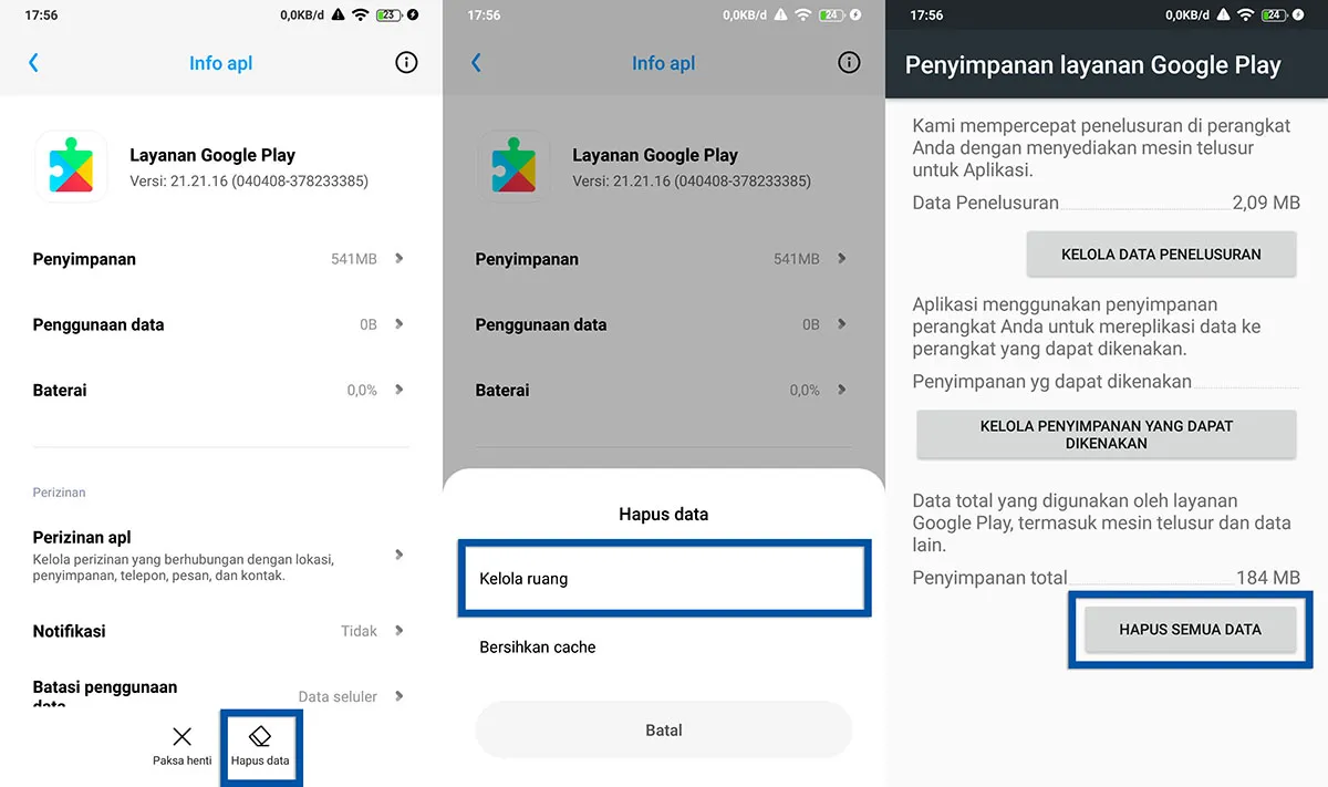 Hapus data Layanan Google Play