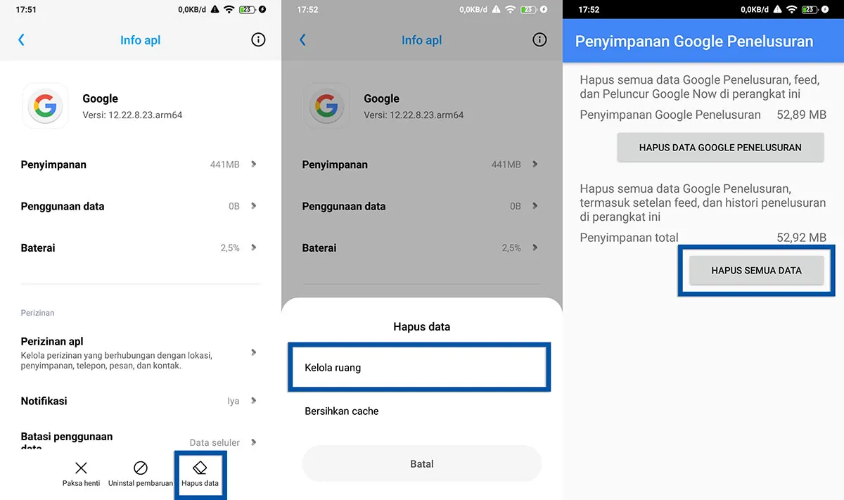Hapus data aplikasi Google